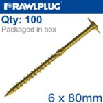 TIMBER CONSTRUCTION SCREW 6X80 MM ZINC PLATED BOX OF 100