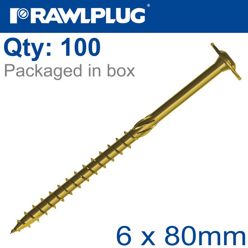 TIMBER CONSTRUCTION SCREW 6X80 MM ZINC PLATED BOX OF 100 TIMBER CONSTRUCTION SCREW 6X80 MM ZINC PLATED BOX OF 100