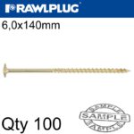 TIMBER CONSTRUCTION SCREW 6X140 MM ZINC PLATED BOX OF 100
