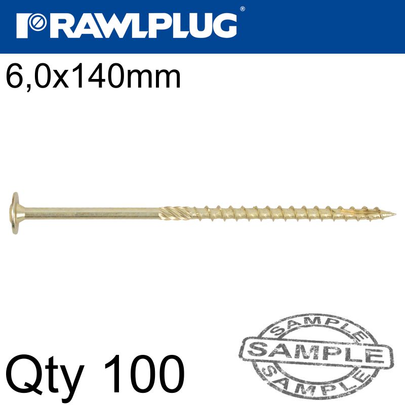 TIMBER CONSTRUCTION SCREW 6X140 MM ZINC PLATED BOX OF 100 TIMBER CONSTRUCTION SCREW 6X140 MM ZINC PLATED BOX OF 100