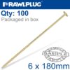 TIMBER CONSTRUCTION SCREW 6X180 MM ZINC PLATED BOX OF 100