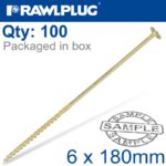 TIMBER CONSTRUCTION SCREW 6X180 MM ZINC PLATED BOX OF 100