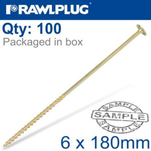 TIMBER CONSTRUCTION SCREW 6X180 MM ZINC PLATED BOX OF 100