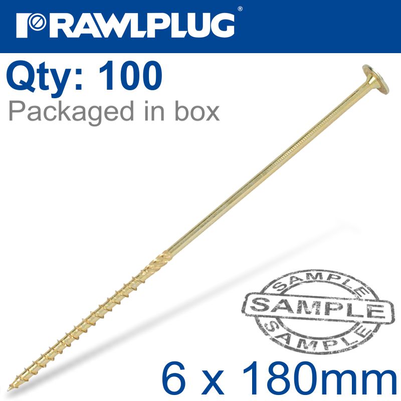 TIMBER CONSTRUCTION SCREW 6X180 MM ZINC PLATED BOX OF 100 TIMBER CONSTRUCTION SCREW 6X180 MM ZINC PLATED BOX OF 100