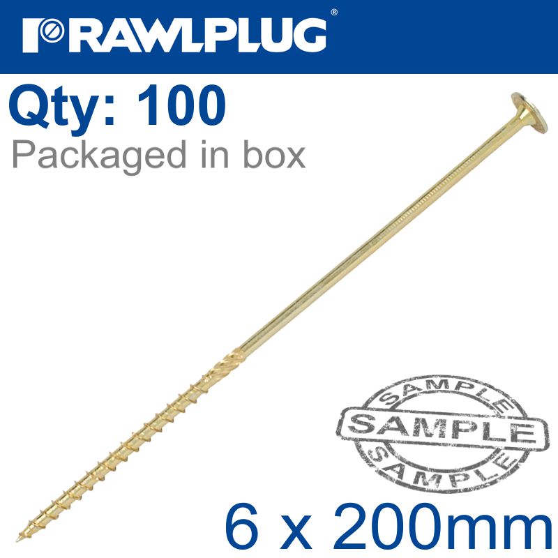 TIMBER CONSTRUCTION SCREW 6X200 MM ZINC PLATED BOX OF 100 TIMBER CONSTRUCTION SCREW 6X200 MM ZINC PLATED BOX OF 100
