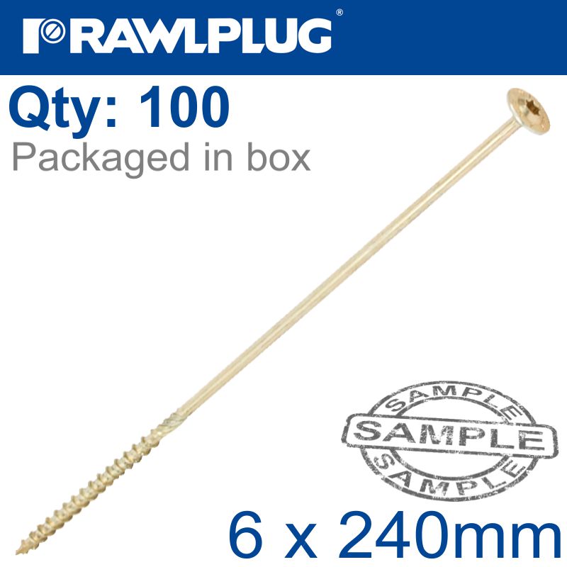 TIMBER CONSTRUCTION SCREW 6X240 MM ZINC PLATED BOX OF 100 TIMBER CONSTRUCTION SCREW 6X240 MM ZINC PLATED BOX OF 100