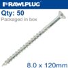 TIMBER CONSTRUCTION SCREW 8.0 X 120MM X50-BOX CSK WASHER HEAD TORX T40