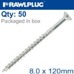 TIMBER CONSTRUCTION SCREW 8.0 X 120MM X50-BOX CSK WASHER HEAD TORX T40