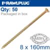 TIMBER CONSTRUCTION SCREW 8.0 X 160MM X50-BOX CSK WASHER HEAD TORX T40