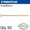 TIMBER CONSTRUCTION SCREW 8.0 X 180MM X50-BOX TORX T40