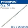 TIMBER CONSTRUCTION SCREW 8.0 X 200MM X50-BOX CSK WASHER HEAD TORX T40