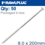 TIMBER CONSTRUCTION SCREW 8.0 X 200MM X50-BOX CSK WASHER HEAD TORX T40
