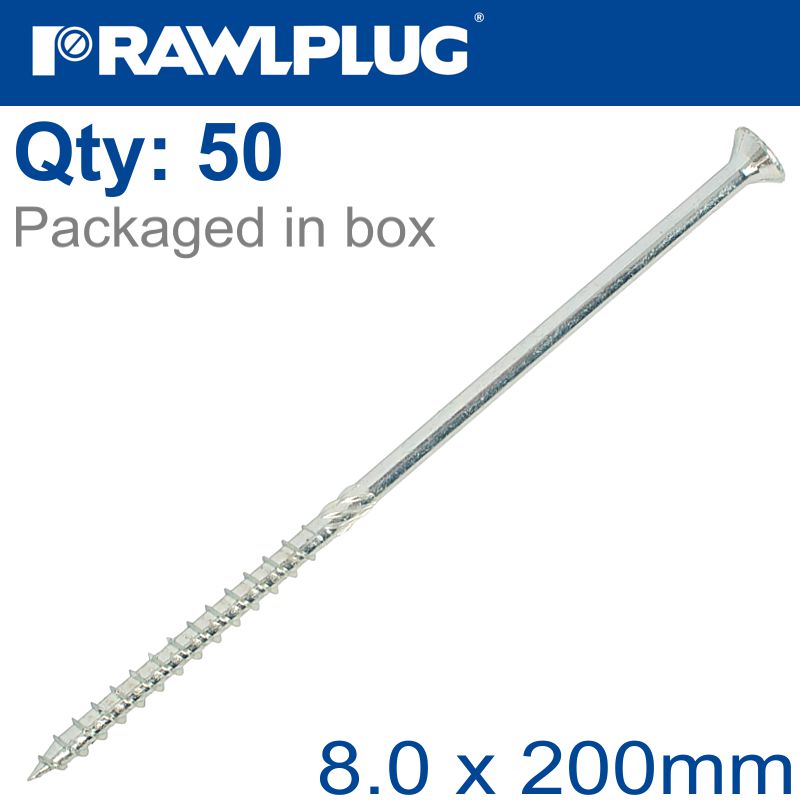 TIMBER CONSTRUCTION SCREW 8.0 X 200MM X50-BOX CSK WASHER HEAD TORX T40 TIMBER CONSTRUCTION SCREW 8.0 X 200MM X50-BOX CSK WASHER HEAD TORX T40