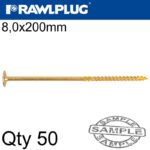 TIMBER CONSTRUCTION SCREW 8.0 X 200MM X50-BOX TORX T40
