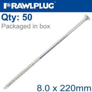 TORX T40 TIMBER CONSTRUCTION SCREW 8.0X220MM X50-BOX CSK WASHER HEAD