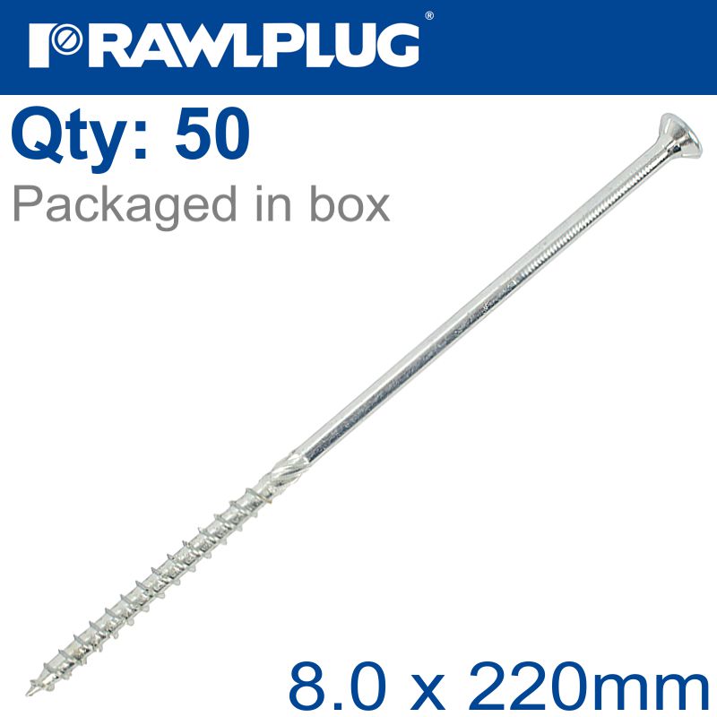 TORX T40 TIMBER CONSTRUCTION SCREW 8.0X220MM X50-BOX CSK WASHER HEAD TORX T40 TIMBER CONSTRUCTION SCREW 8.0X220MM X50-BOX CSK WASHER HEAD
