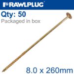 TORX T40 TIMBER CONSTRUCTION SCREW 8.0X260MM X50-BOX