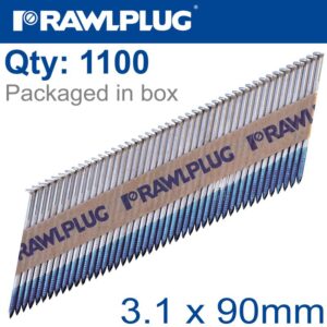 NAIL SILVER GALV CLIPPED 3.1MMX90MM X1100-BOX PAPER COLLATED 10MIC