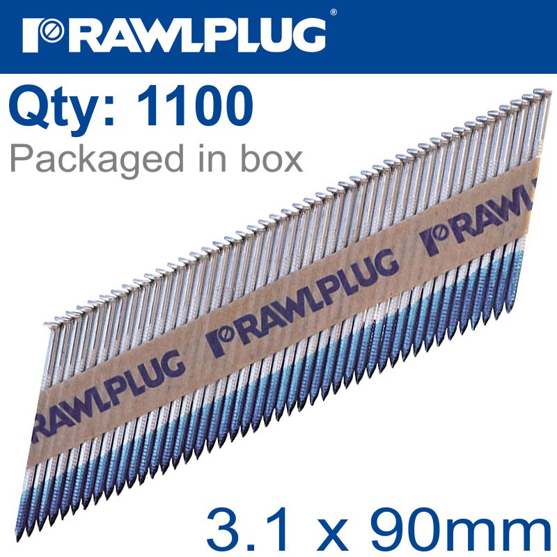 NAIL SILVER GALV CLIPPED 3.1MMX90MM X1100-BOX PAPER COLLATED 10MIC NAIL SILVER GALV CLIPPED 3.1MMX90MM X1100-BOX PAPER COLLATED 10MIC