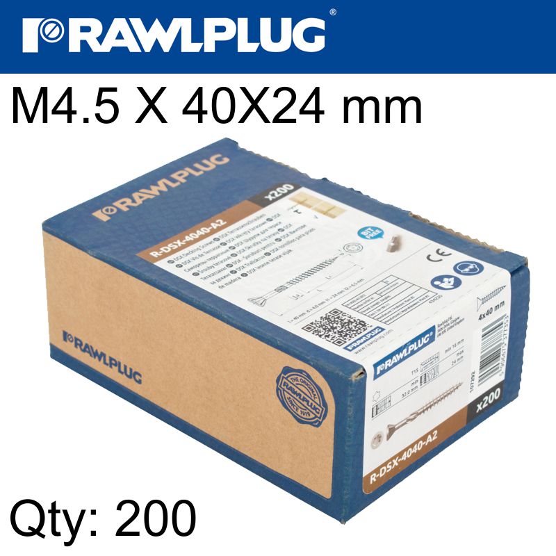 R-DSX SCREWS M4.5 X 40X24 A2 SS X200-BOX R-DSX SCREWS M4.5 X 40X24 A2 SS X200-BOX