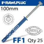 NYL FRAME FIXING ZP + COLLAR HEX SCREW 9.8MMX100MM X25 -BOX