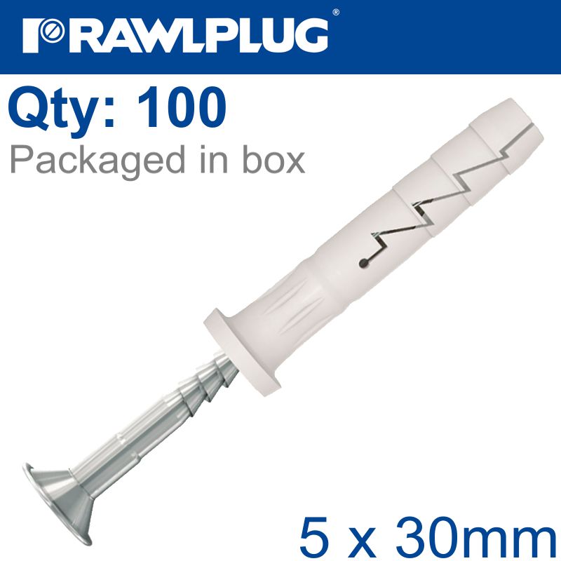 NYL HAMMER-IN FIXING 5X30MM CYL HEAD X100-BOX NYL HAMMER-IN FIXING 5X30MM CYL HEAD X100-BOX