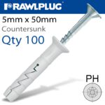 NYL HAMMER-IN FIXING 5X50MM + CSK HEAD X100 -BOX