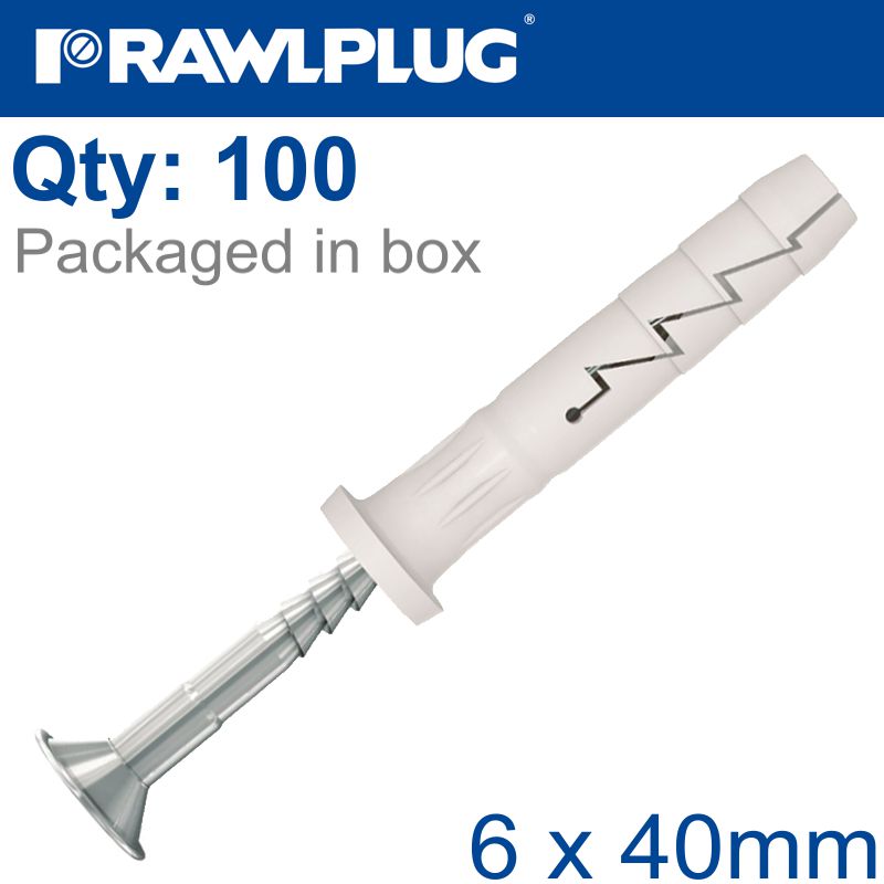 NYL HAMMER-IN FIXING 6X40MM CYL HEAD X100-BOX NYL HAMMER-IN FIXING 6X40MM CYL HEAD X100-BOX
