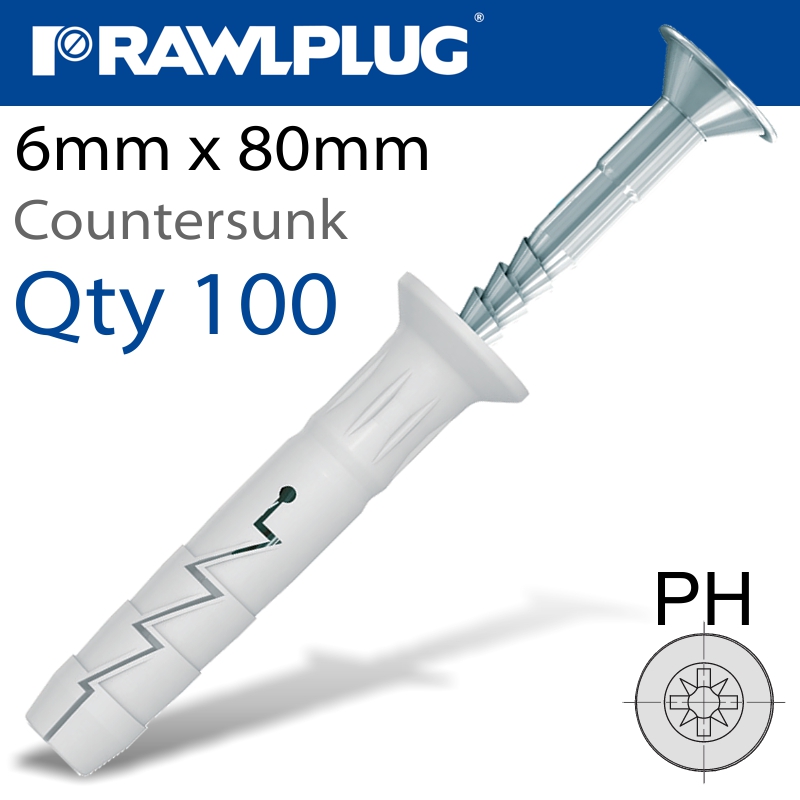 NYL HAMMER-IN FIXING 6X80MM + CSKHEAD X100 -BOX NYL HAMMER-IN FIXING 6X80MM + CSKHEAD X100 -BOX