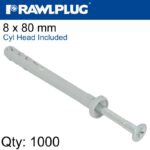 NYL HAMMER-IN FIXING 8X80MM+ CYL HEAD X1000 PER BOX