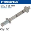 STAINLESS STEEL THROUGHBOLT M10X095MM X50-BOX
