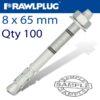 THROUGHBOLT 8X65X15MM ZINC FLAKE 100 -BOX