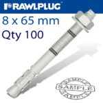 THROUGHBOLT 8X65X15MM ZINC FLAKE 100 -BOX