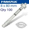THROUGHBOLT 8X80X15MM ZINC FLAKE 100 -BOX