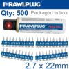 PINS FOR STEEL & CONCRETE 2.7MMX22MM X500 PER BOX + 1 FUEL CELL