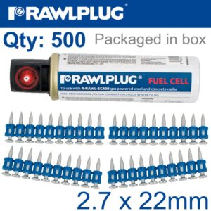 PINS FOR STEEL & CONCRETE 2.7MMX22MM X500 PER BOX + 1 FUEL CELL