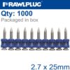 PINS FOR STEEL & CONCRETE 2.7MMX25MM X1000 PER BOX