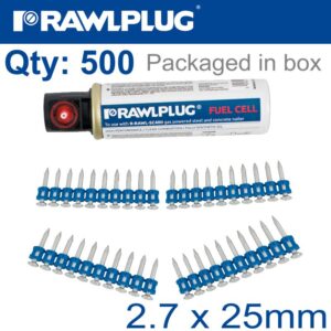 PINS FOR STEEL & CONCRETE 2.7MMX25MM X500 PER BOX + 1 FUEL CELL