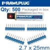 PINS FOR STEEL & CONCRETE 2.7MMX27MM X500 PER BOX + 1 FUEL CELL