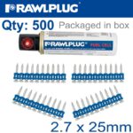PINS FOR STEEL & CONCRETE 2.7MMX27MM X500 PER BOX + 1 FUEL CELL