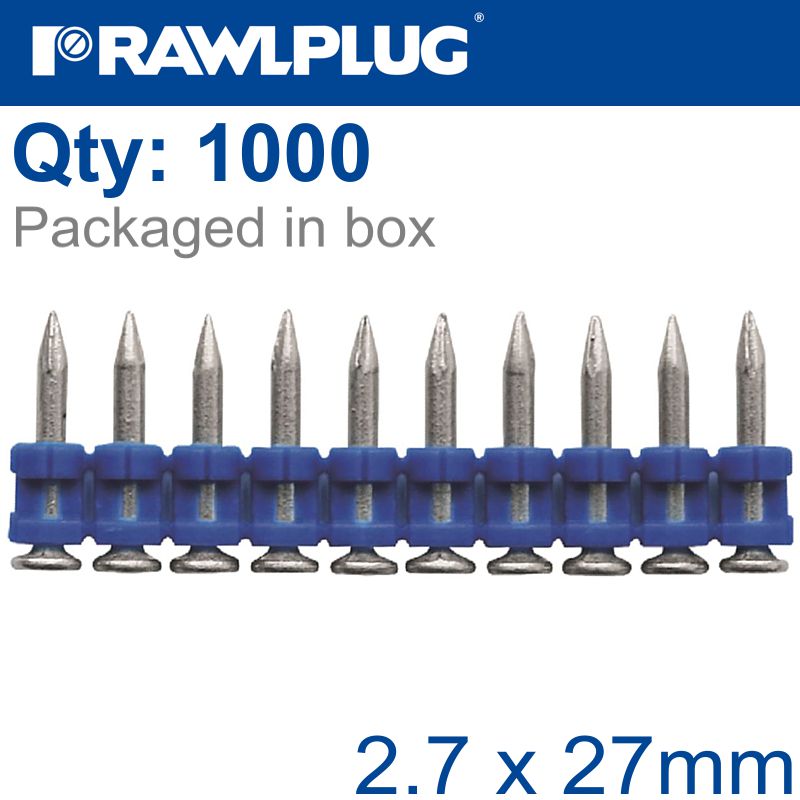 PINS FOR STEEL & CONCRETE 2.7MMX27MM X1000 PER BOX PINS FOR STEEL & CONCRETE 2.7MMX27MM X1000 PER BOX