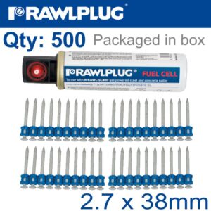 PINS FOR STEEL & CONCRETE 2.7MMX38MM X500 PER BOX + 1 FUEL CELL
