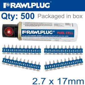 PINS FOR STEEL & CONCRETE 2.7MMX17MM X500 PER BOX + 1 FUEL CELL