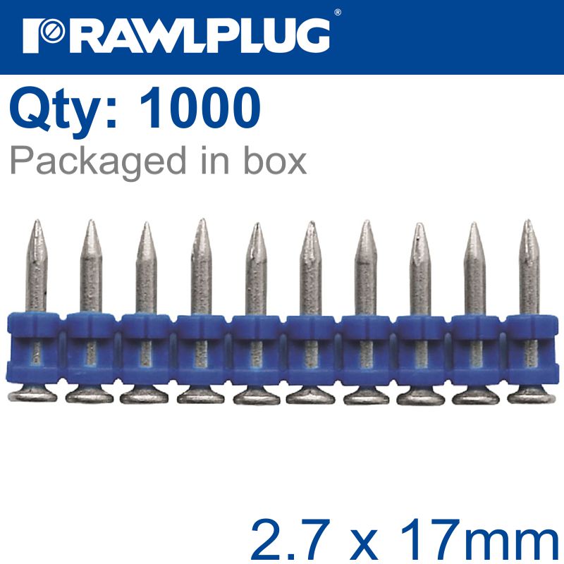 PINS FOR STEEL & CONCRETE 2.7MMX17MM X1000 PER BOX PINS FOR STEEL & CONCRETE 2.7MMX17MM X1000 PER BOX