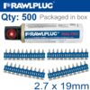 PINS FOR STEEL & CONCRETE 2.7MMX19MM X500 PER BOX + 1 FUEL CELL