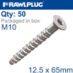 CONCRETE SCREWBOLT M10 12.5X65MM CSK HEAD ZINC BOX OF 50