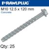CONCRETE SCREWBOLT M10 12.5x120MM HEX FLANGE ZINC FL X25-BOX