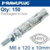 PROJECTING BOLT M6X65X10MM X150 -BOX