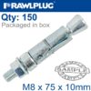 PROJECTING BOLT M8X75X10MM X150 -BOX