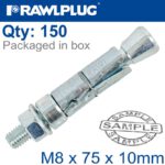 PROJECTING BOLT M8X75X10MM X150 -BOX